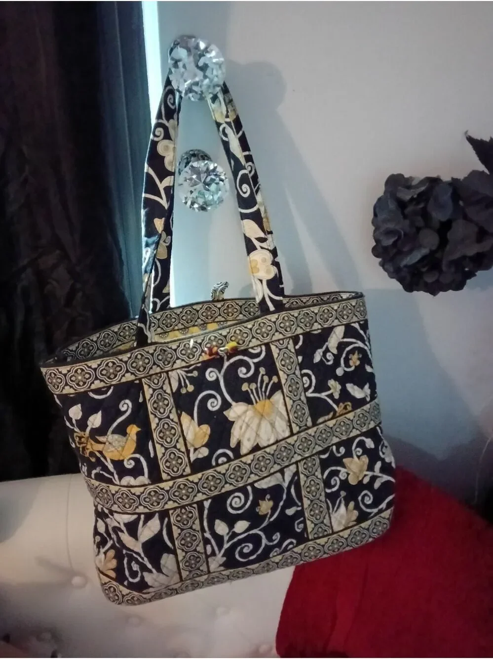 Vera Bradley Black, Yellow, White Floral Quilted Totes (Pair)